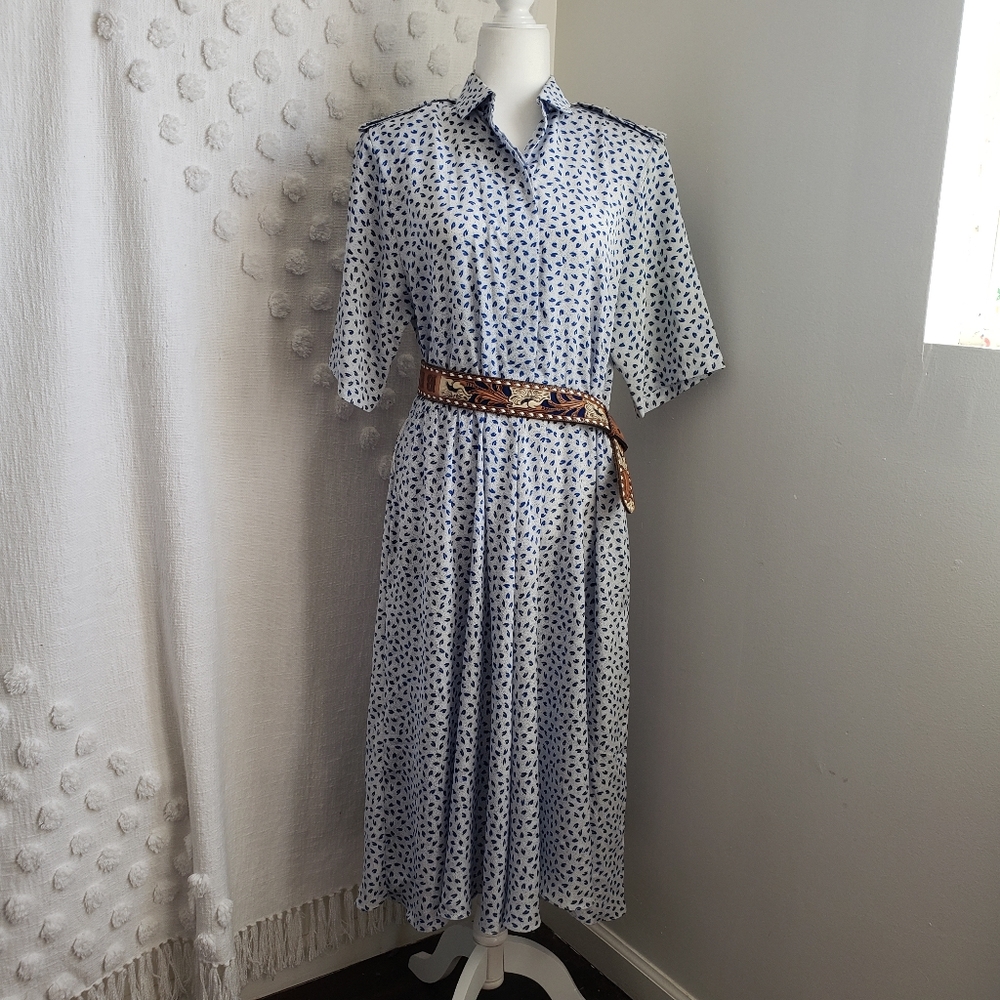 Vintage Katie Lewis 80's Blue & White Shirt Dress